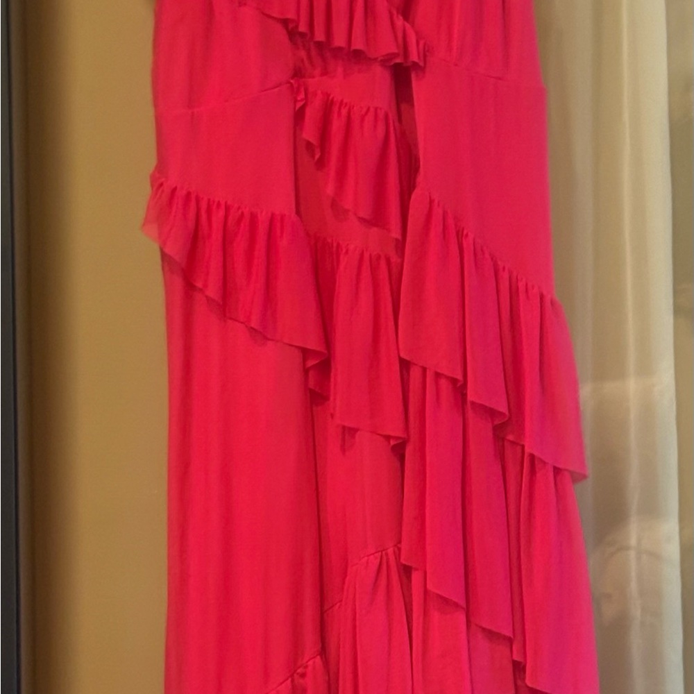 Vibrant Pinkish-Red Ruffled Dress
